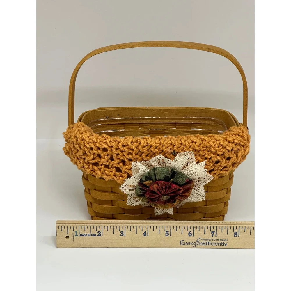 VTG Longaberger Basket Dresden Tour II Brown Woven Fabric Flower Heart Dresden